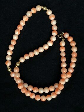 Vintage Angel Skin Beaded Necklace with 14k Gold clasp